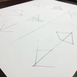 perspective view of a huge sheet of white paper on which are drawn separate triangles and squares