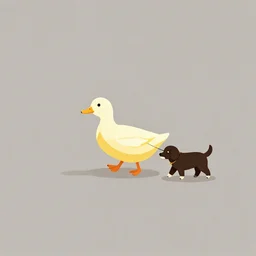 minimalist stock art of a banana duck walking his dog