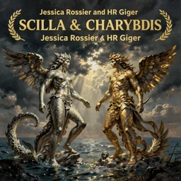Scylla and Charybdis, by Jessica Rossier and HR Giger cinematic concept painting