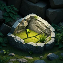 scientific and magical research photo of a stone with a garden in it digital painting trending on artstation by wlop octane render