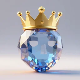 low polygon gemstone that shaped like a low polygon face wearing a crown, 3 d render