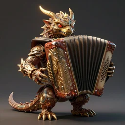 Unreal Engine render of a creature made of accordion parts, character design, intricate details