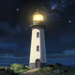 anime lighthouse, shining to the space