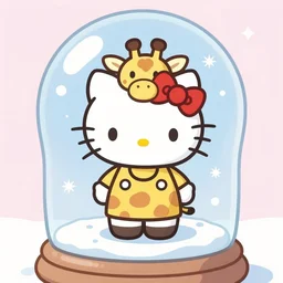 giraffe dressed as hello kitty inside a snow globe, digital art