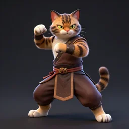 a portrait of a warrior cat in a combat stance, 3 d rendering, dark background, digital, unreal engine, illustration, 8 k resolution, artstation, cinema 4 d, behance hd