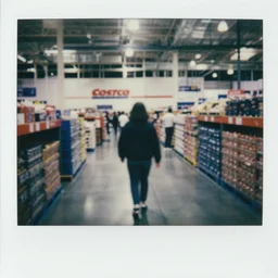 first person view. walking through a costco in 1 9 9 7. blurry polaroid