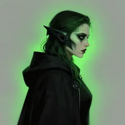 side portrait of imogen poots, deathknight, matte painting, bold shapes, hard edges, octane render, trending on artstation, sickly green backlit glow, by greg manchess, huang guangjian, gil elvgren, sachin teng, greg rutkowski, jesper ejsing, ilya kuvshinov, cushart krenz