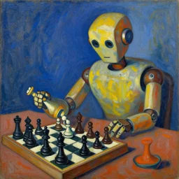 an oil painting of a robot playing chess in the style of mattisse
