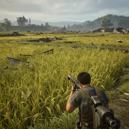 sendai rice fields in ruins post - nuclear war in fallout 4, in game screenshot