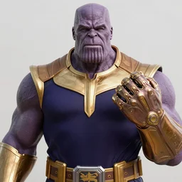 4K HD, high detail photograph, shot with Sigma f/ 4.2 , 250 mm sharp lens, shallow depth of field : (subject= Thanos + subject detail= infinity gauntlet, accurate body features, consistent, high detailed light refraction , high level texture render)