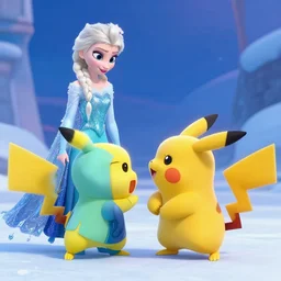 elsa from the movie frozen fights pikachu