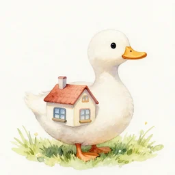 watercolor of a house shaped like a duck