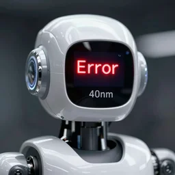 deluxe humanoid robots front head screen displaying red glowing Error, background dark, 40nm lens, shallow depth of field, split lighting, 4k,