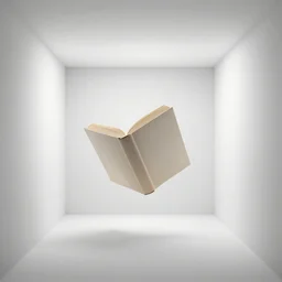 a book floating in the middle of a cubic big white room with no objects, highly detailed, octane render, f 1 8, still from movie bye stanley kubrick