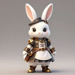 the white rabbit fursona from alice in wonderland in a steampunk outfit holding his pocket watch, unreal 5, hdr, realistic, concept art, highly detailed, vivid colors
