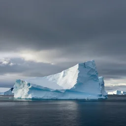 a dreamlike antarctic landscape of icebergs, matte painting