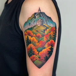 colorful tattoo design, franconia ridge mount lafayette, autumn, colorful