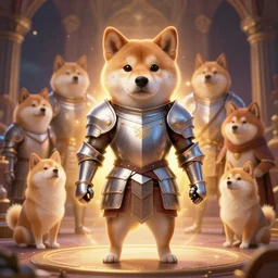 knight armor, anthropomorphic shiba inu visible face, anthropomorphic shiba inu knights round table, stuning 3 d render, masterpiece, glowing aura, by donato giancola and greg rutkowski and wayne barlow and zdzisław beksinski, realistic face