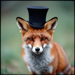 35mm photo of a Fox with a top hat