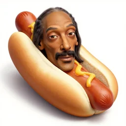 a hot dog mixed with the face of snoop dogg