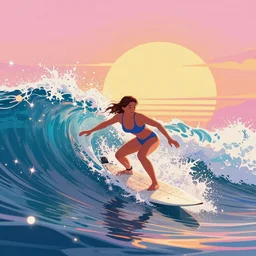 vaporwave sunset waves surfing, sparkles, hawaii, shine glimmer, by sandra chevrier and gustave dore and ron english, led light, highly detailed and intricate, hdr, hyper detailed, insane details, intricate, elite, ornate, elegant, luxury, psychedelic, sharp focus, unreal engine, trending on artstation,, octane, trending on deviantart