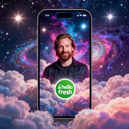a hello fresh ad, trent reznor, clouds, nebulae, starburst, neon colors, dreamy, phone wallpaper, 4 k, unreal engine, artstation, colorful, beautiful