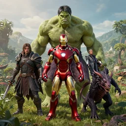portrait of marvels ironman ( hulk ) by hr giger, greg rutkowski, luis royo and wayne barlowe as a diablo, resident evil, dark souls, bloodborne monster, elden ring creature : : in a garden, grassy field, large field in the background