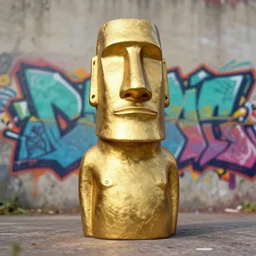 god pub gold moai statue popart slap face caricature cartoon graffity digital artstation bill cipher and simpson family colorful vibrant beeple, by thomas kinkade