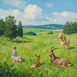 a beautiful scenic painting by artgerm and alex grey and wes anderson and spike jonze, trending on artstation, ( 🐐 🔥!!!!!!!!!! )