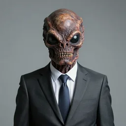 an anthropromorphic face hugger wearing a suit and tie