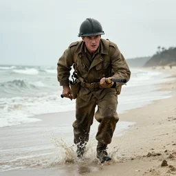 Karl Pilkington storming the beach in Saving Private Ryan