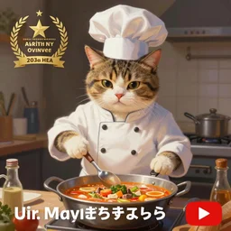 anthropomorphic cat chef cooking a delicious colorful soup, digital painting, youtube video thumbnail