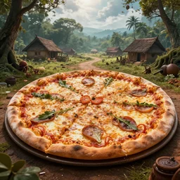 an enormous pizza made out of kerala village, artstation, an epic fantasy, cinematic lighting, hyper realistic, photographic, sharp focus, by greg rutkowski and wolp