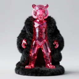 photo of baroque and bladerunner geometric neon ruby sculpture of orgasmic lowpoly albino king adrien sahores tiger pink iridescent humanoid deity wearing black fluffy hoody holding diamond skull in a black metallic dungeon, reclining, glowing rainbow face, crown of white diamonds, cinematic lighting, photorealistic, octane render 8 k depth of field 3 d
