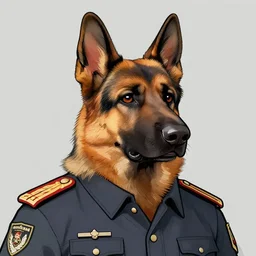 expressive stylized master furry artist digital line art painting headshot official portrait character study of the anthro male anthropomorphic german shepard fursona animal person officer wearing clothes military general uniform