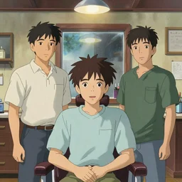 artwork by Michael Whelan, Bob Larkin and Tomer Hanuka, of portrait of Joseph Gordon-Levitt in a barbershop quartet, from scene from Twin Peaks, simple illustration, domestic, nostalgic, from scene from Twin Peaks, clean,  full of details, by Makoto Shinkai and thomas kinkade, Matte painting, trending on artstation and unreal engine