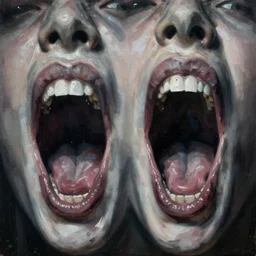 abstract mouths screaming, low contrast painting, hdr, very dramatic, studio lighting, 3 5 mm, f. 1 4, ultra realistic