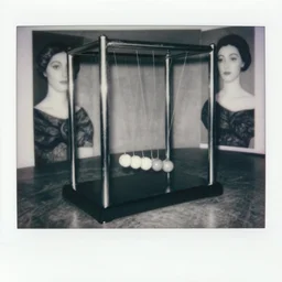 a black and white photo of a newton's cradle, in the style of egon schiele, jenny saville, m c escher, surreal, film photography, soft lighting, fashion photography, polaroid photography