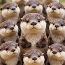 portrait of lots of cute gray otters in the style of zootopia. volumetric lighting, subsurface scattering, hyperrealistic, render, hyperdetailed