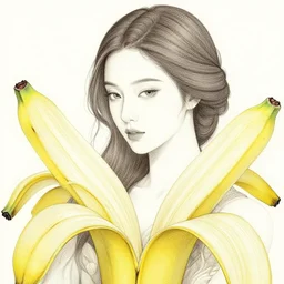 the portrait of an absurdly beautiful, graceful, and elegant woman made of bananas and petals, an ultrafine detailed illustration by kim jung gi, irakli nadar, intricate linework, bright colors, final fantasy, behance contest winner, angular, unreal engine 5 highly rendered, global illumination, radiant light, detailed and intricate environment