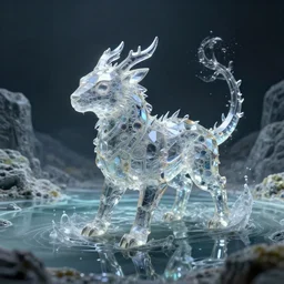 cyber crystal animal in a sulfur lake, moody : by michal karcz, guillermo del toro :, dynamic, particulate, intricate, elegant, highly detailed, centered, artstation, smooth, sharp focus, octane render