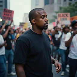 a photo of kanye west at the black lives matter riots, by weta digital, by weta fx, by wlop, cinematic, dramatic, intentional camera movement, ektachrome, perspective, colorful, post - production, vfx, insanely detailed and intricate, clods