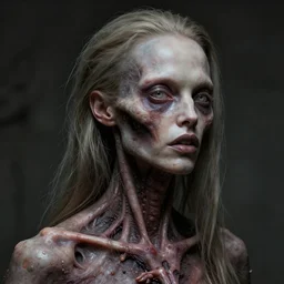 Portrait by H.R.Giger of Yuliya Latynina degraded abomination, photo-realistic, 2K, highly detailed, bioart, bodyhorror