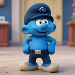 realistic police smurf officer, cop smurf, detective smurf, epic pose