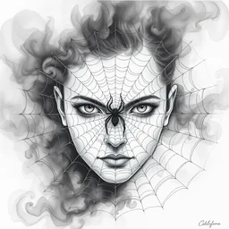 spider web portrait symmetry, abstract pencil sketches, expensive, chaos, award winning realistic painting, hard edges, smooth, black smoke, character design, master level composition, rule of thirds, transparency, without hands, gucci, by chiara bautista and beksinski and norman rockwell and tom bagshaw