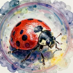 electricity ladybug,painted by Peter Elson and Steve Fiorilla and Richard M. Powers and Vincent DiFate,trending on artstation, stinking lighting fish eye,Dreamworks ,fractalism ,vibrant colors,watercolor painting,realism ,