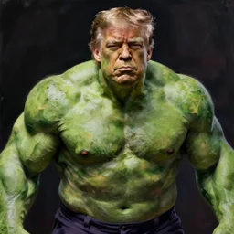 a portrait of donald trump as the incredible hulk.