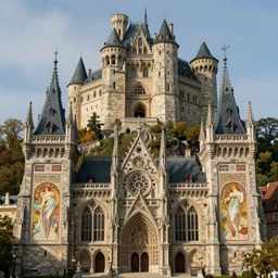medieval gothic city with castle on top of the hill, symetrical, very detailed, beautiful, intricate, cinematic, artstation, william bouguereau, alphonse mucha, greg rutkowski, highly detailed 4 k art, sharp focus, smooth, hd