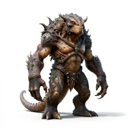 battle-worn swamp creature, high detail digital art, full body, standing, isolated on a pure white background, centered, whole figure in frame, sharp focus, studio lighting