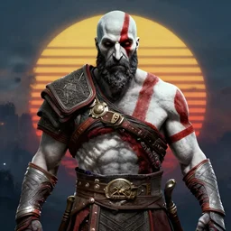 portrait from kratos from god of war, retrowave, trending on artstation